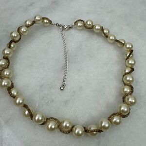 Signed SHB Faux Pearl Necklace Silver Tone Clasp off-white 16 inches collar neck